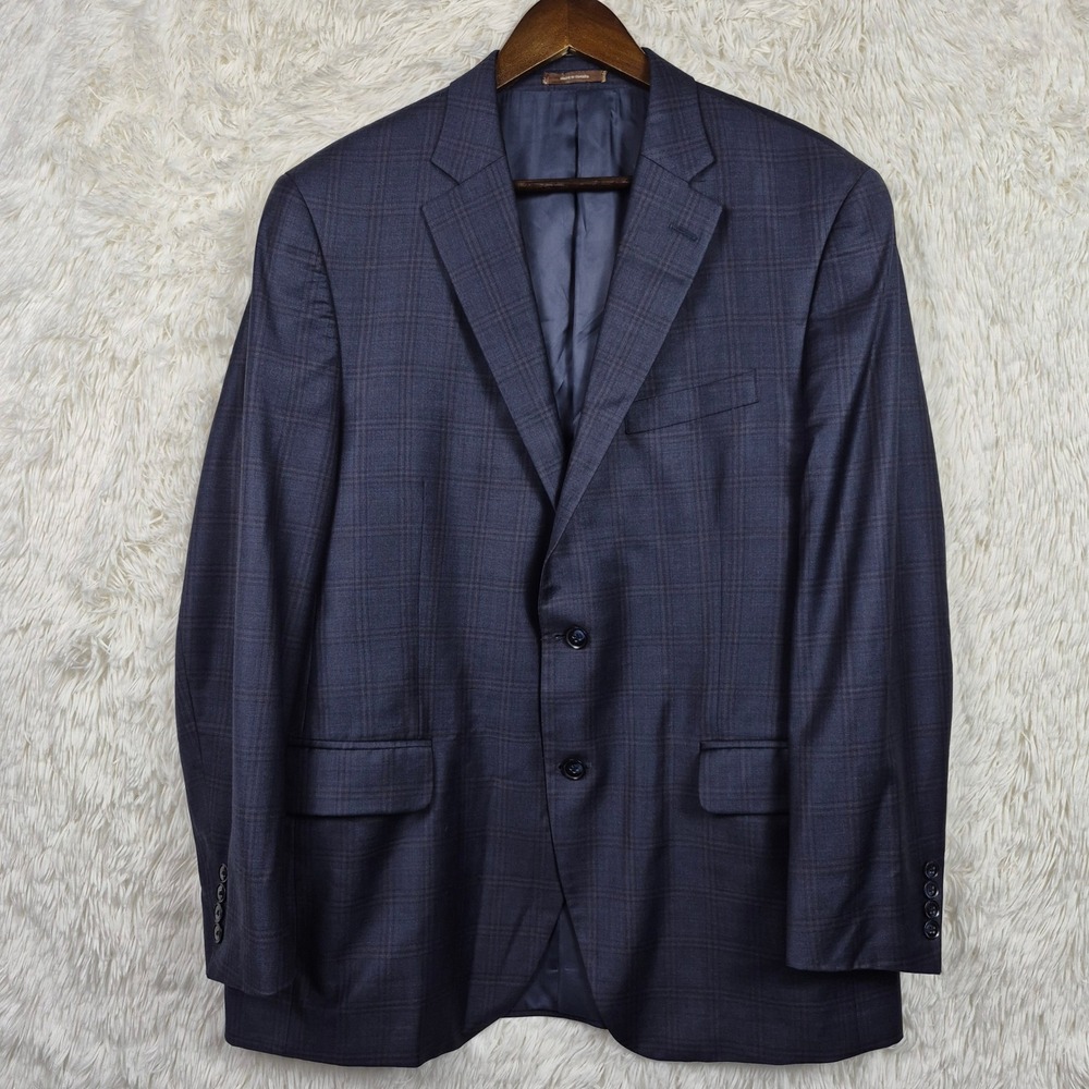 Peter Millar Mens 42R Blue Plaid 100% Wool 2-Button Sport Coat Blazer Windowpane